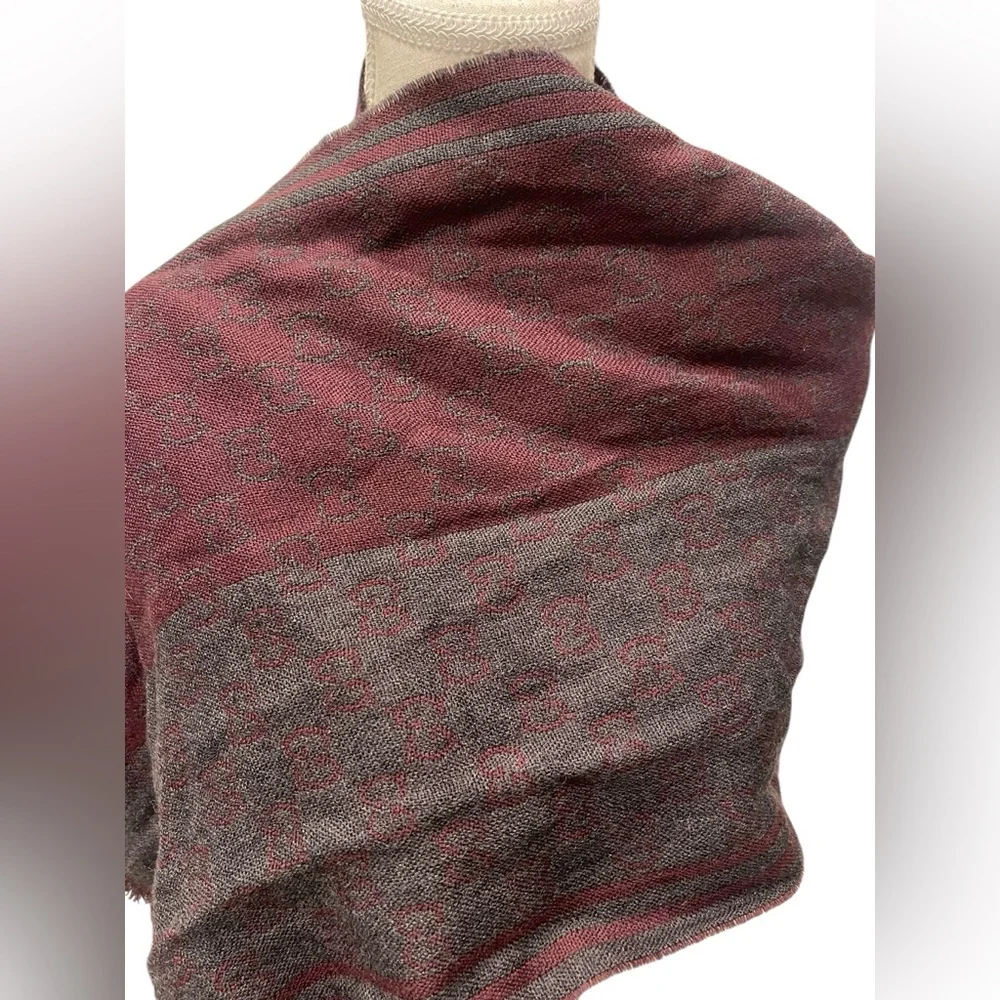 Gucci Burgundy and Gray Men's Scarf